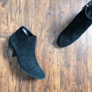 Aquatalia • Fallyn suede ankle boots black leather heeled booties Made in Italy